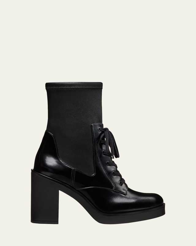 Everitt Stretch Leather Lace-Up Booties
